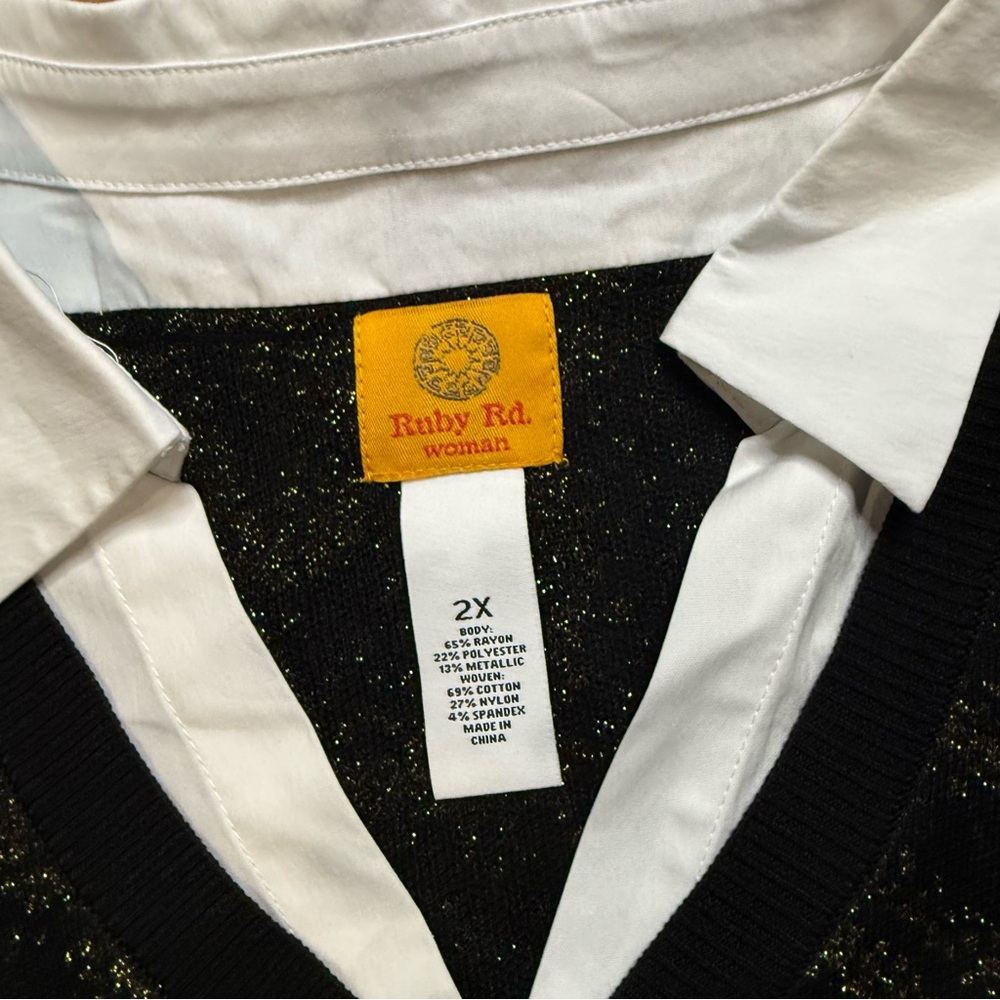 Ruby Rd. Black and Gold V-Neck Sweater - Picture 6 of 6
